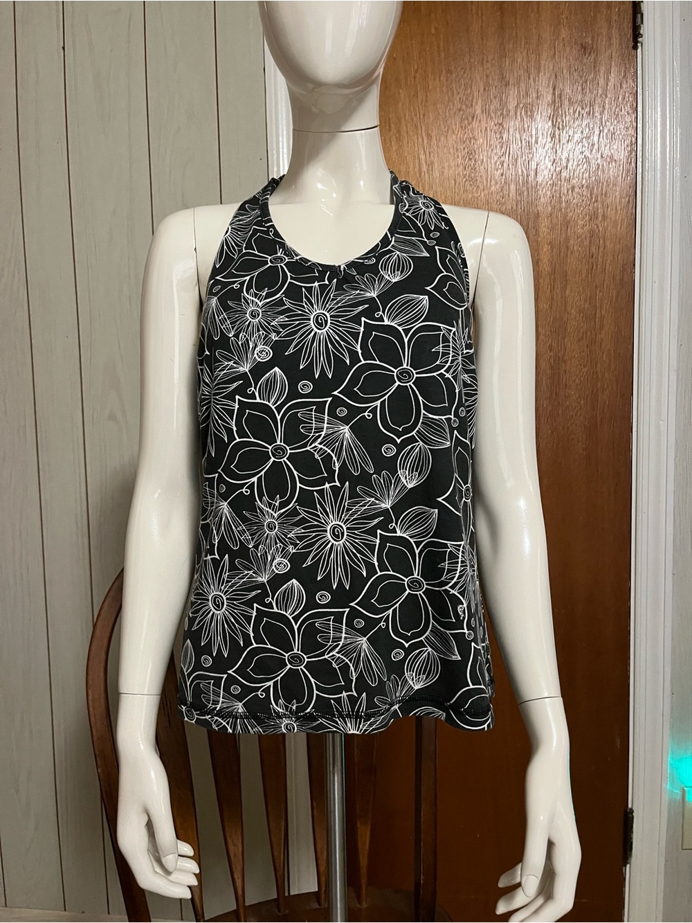 Black Floral Racerback Tank Top